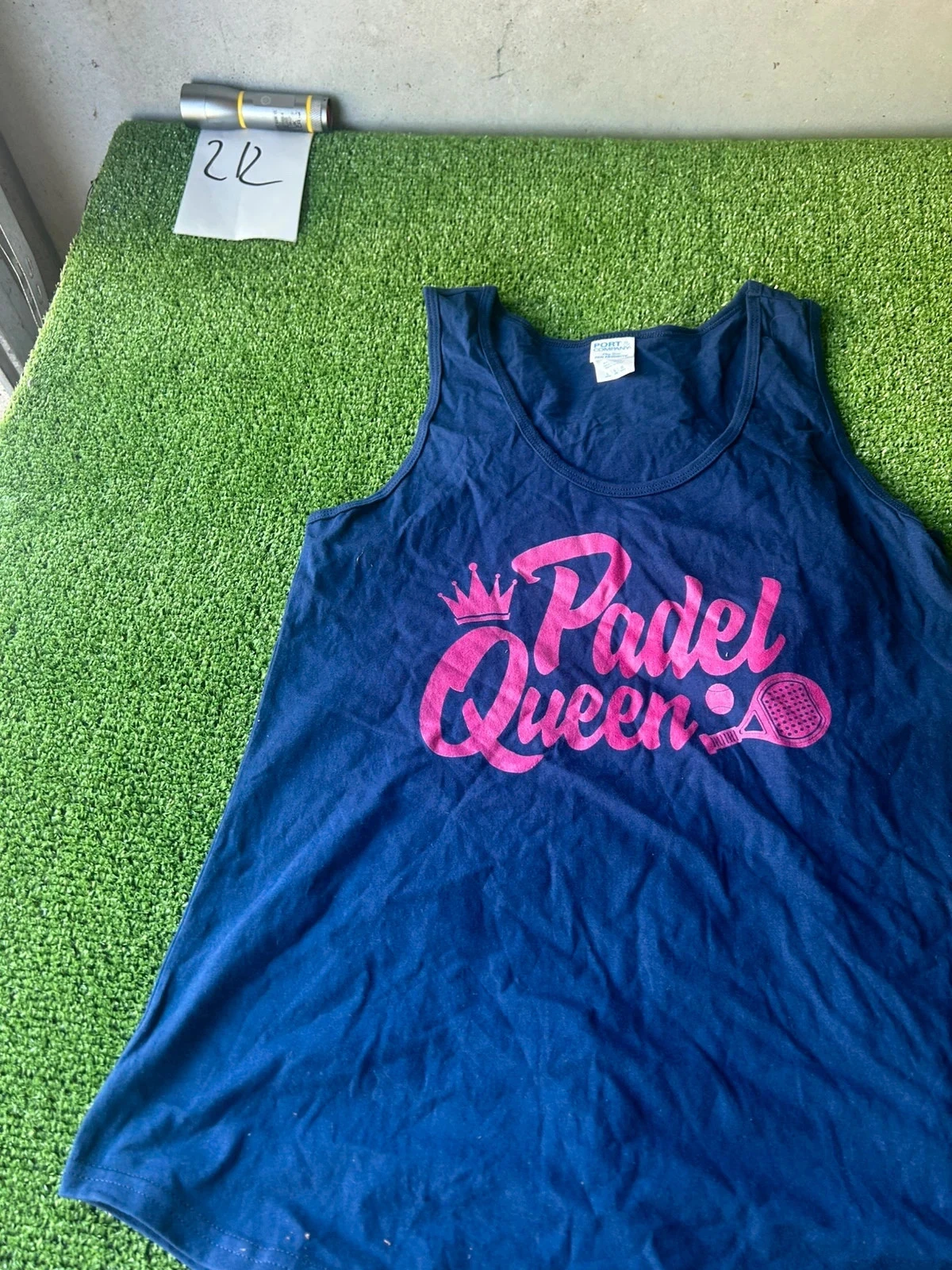 Navy blue tank top with pink patterns Port & Company – photo 3